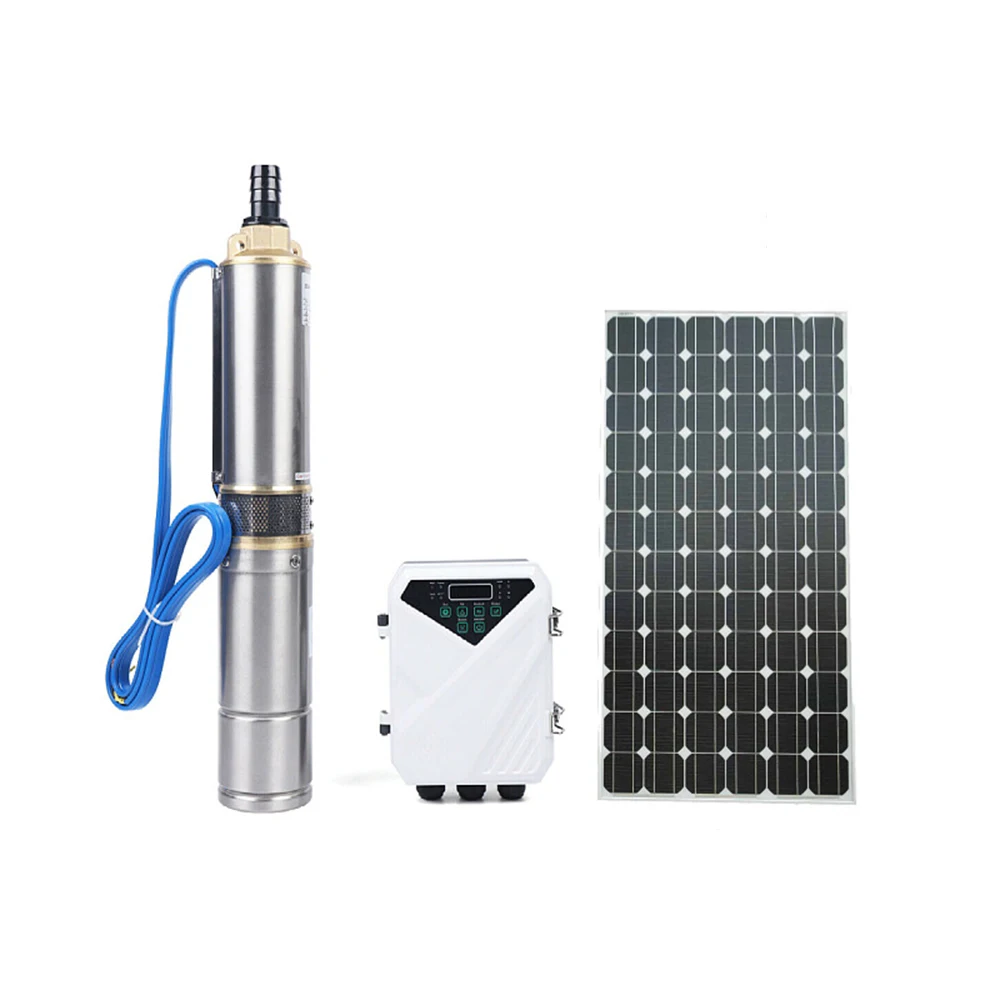110v 1.5Kw 2hp high lift solar powered dc submersible deep well water pump with control box for agriculture