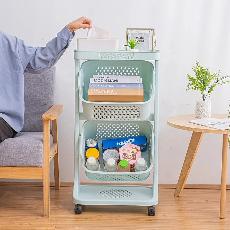 Household Kitchen Vegetable Fruit Plastic 2/3 layers storage racks kitchen rack shelf with castors kitchen stand shelves