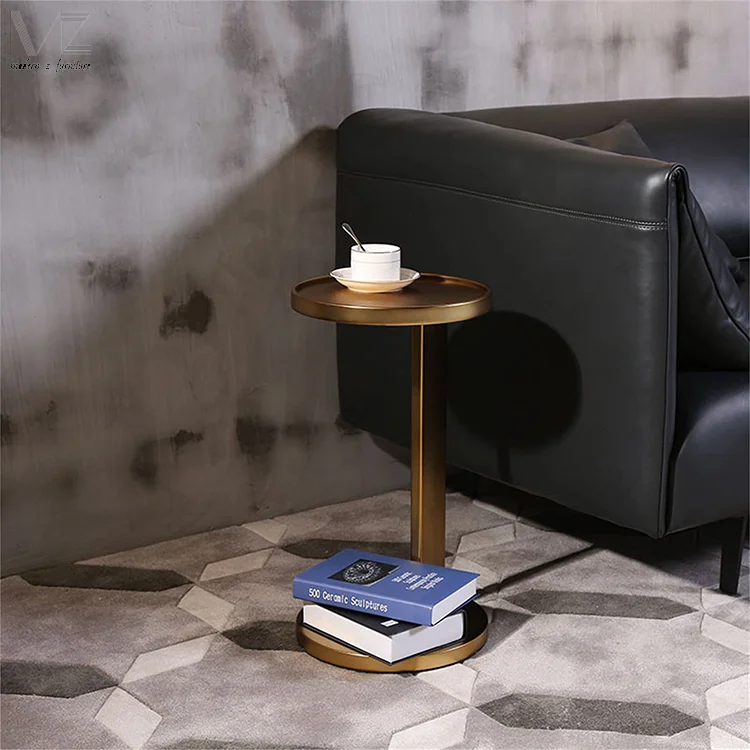 Luxury Design Living Room Furniture Side Table Round Brass Antique Gold Carbon Steel Bed End Sofa Coffee Tables