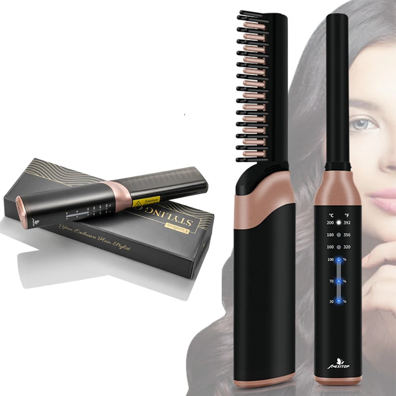 Wholesale wireless Comb Portable Hot Comb Hair Straightener Heat Comb Ceramic Flat Iron cordless Curlers with usb Charge