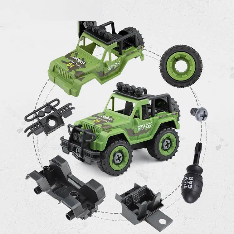 Plastic educational cute small motorcycle helicopter DIY truck series toy car assembly kit for kids