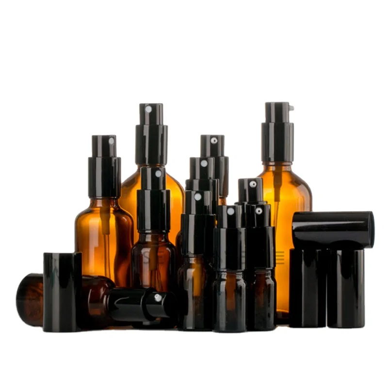 Brown EssentialOil Glass milk hydraulic Spray  bottle Perfume   Spraying Plastic transparent cover 50ml/60ml/100ml/120ml.