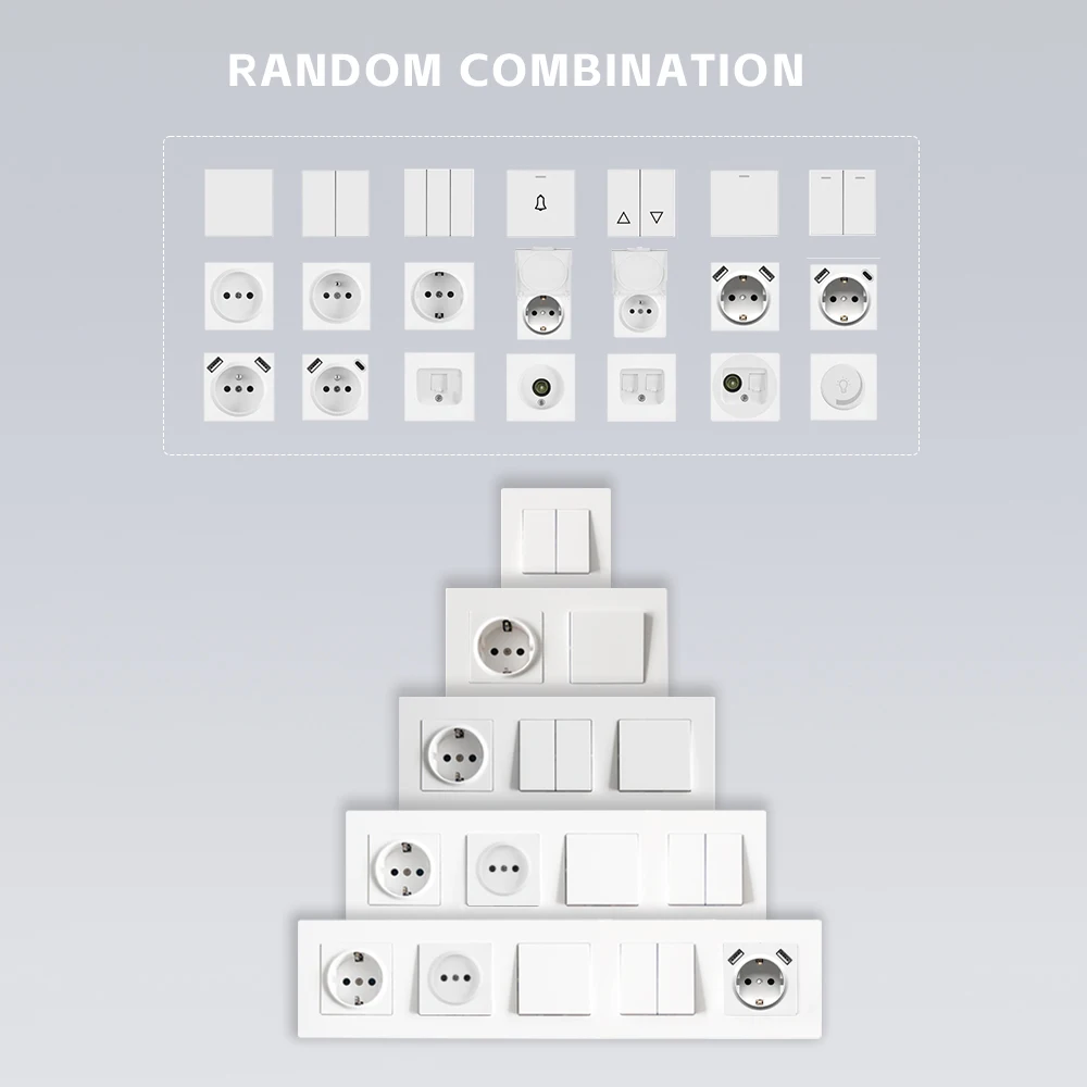 Electrical Wall Mounted PC Plate Single French Socket With Type A+A USB Ports 2100mA EU Standard Switch And Socket