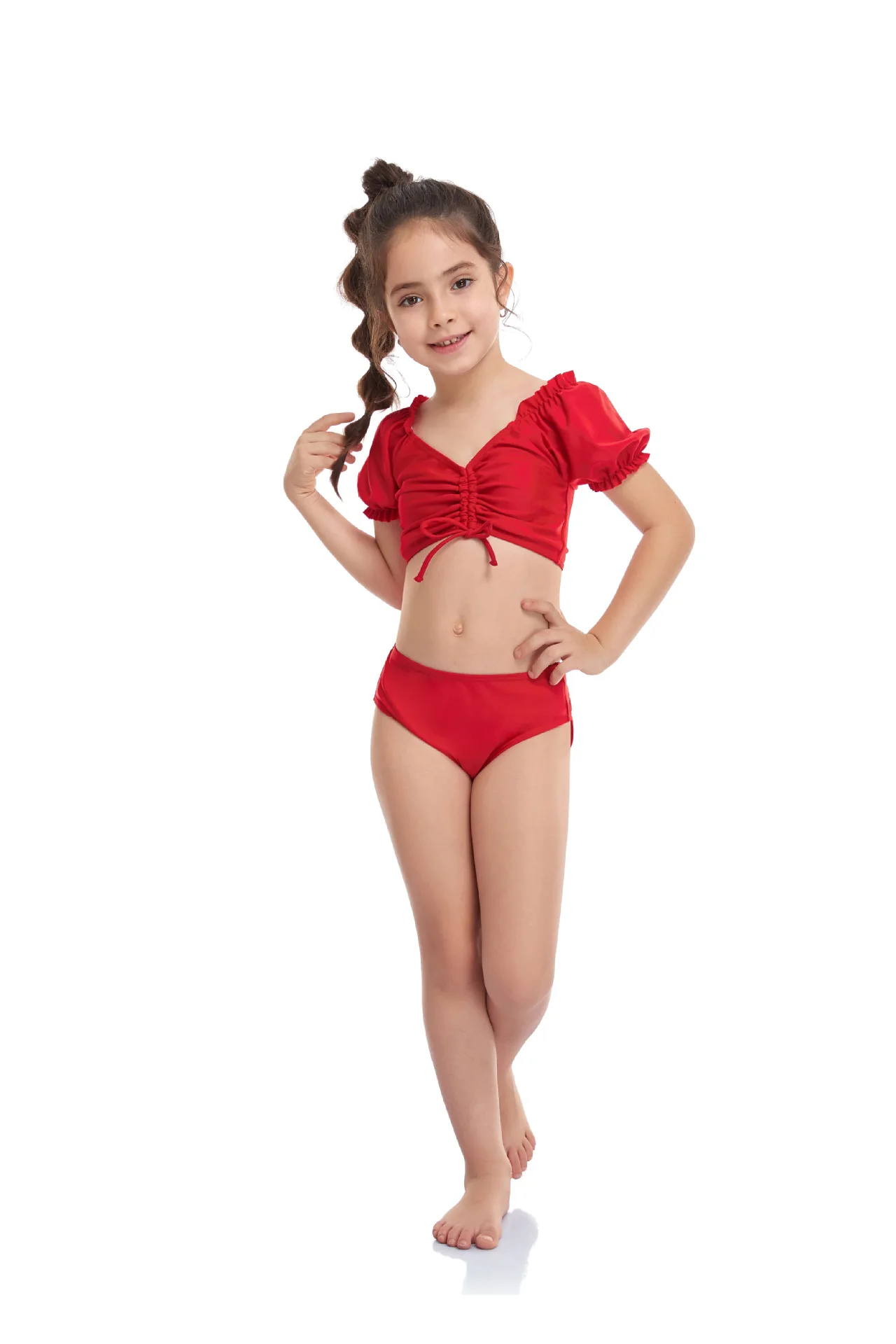 Teen Girl Bikini Kids Swim Trunks Newborn Swimwear Puff Sleeve Split Swimsuit For Children Swim Suit