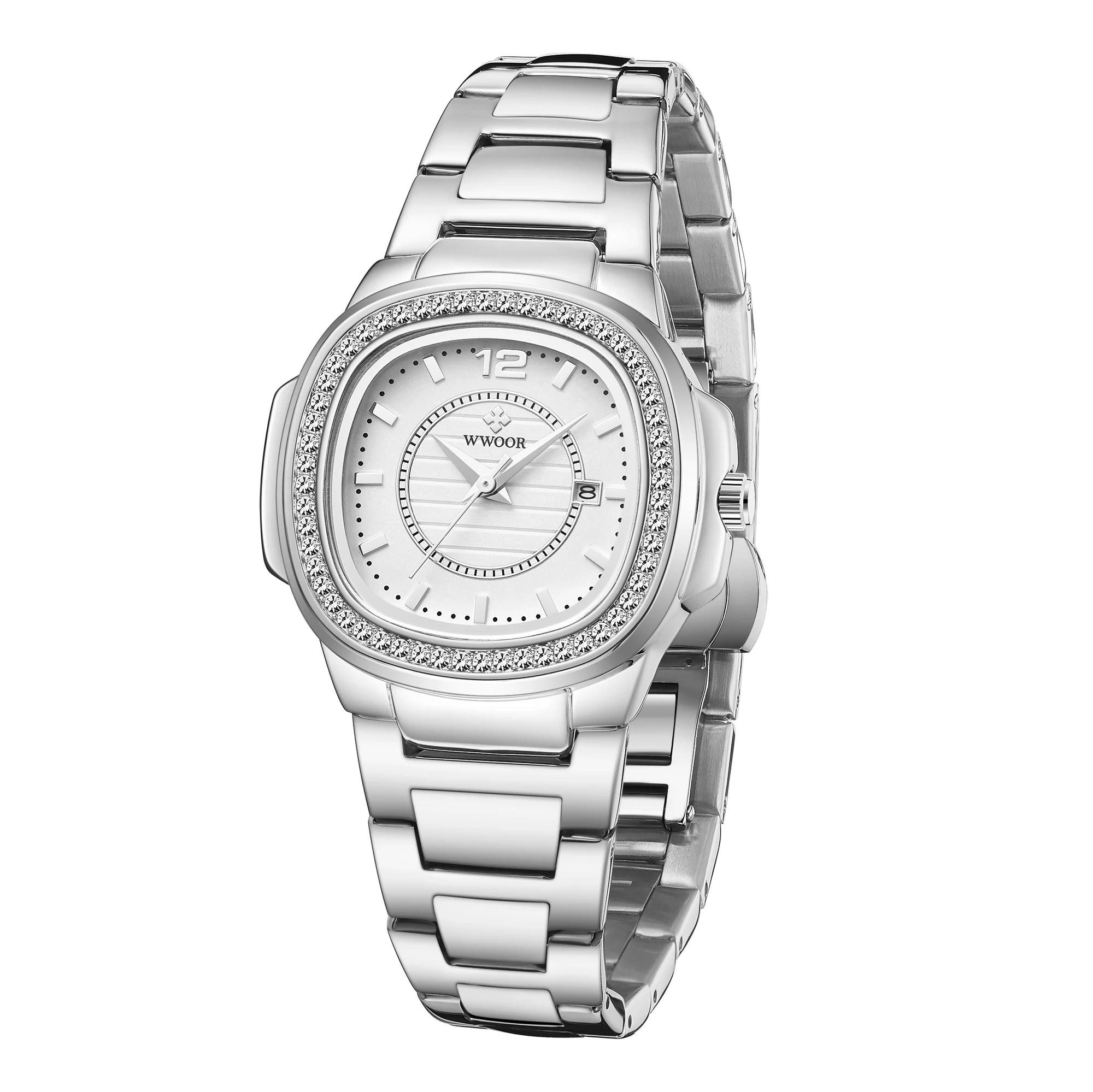 WWOOR 8874 Luxury Gold  Women Watches Business Stainless Steel Watches Ladies Quartz Calendar Waterproof Wristwatch Hot Sale