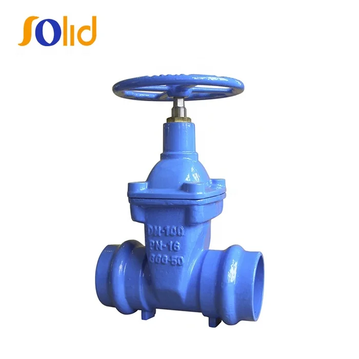 DIN3352 63mm-315mm NRS Hand Wheel Ductile Iron Double Socket  End Gate Valve for PVC Pipe