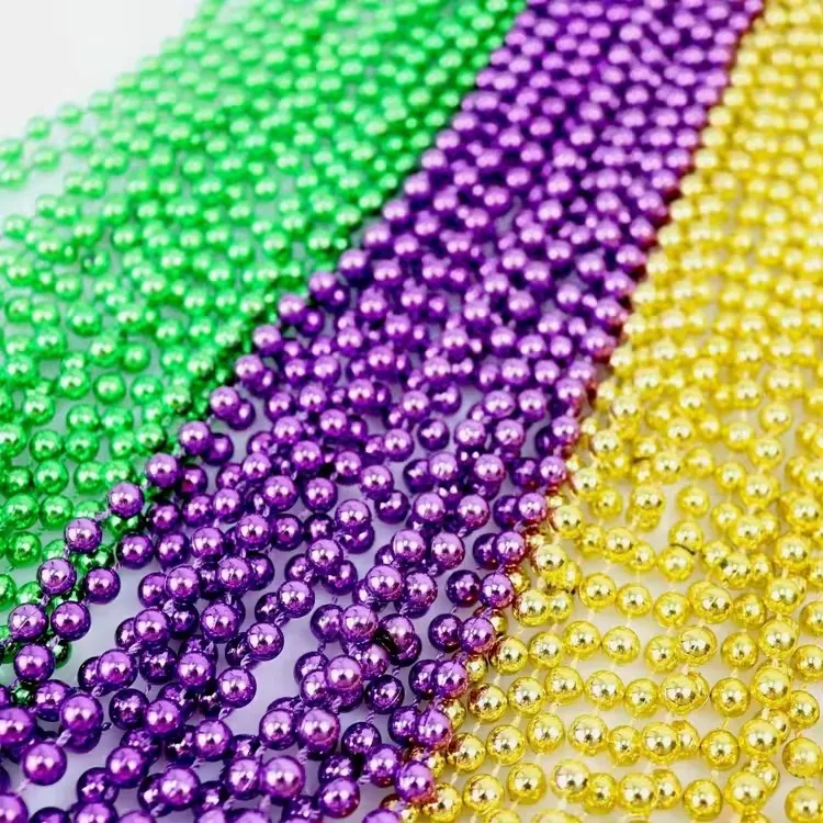 Plastic Colorful Gold Green Purple Mardi Gras Throw Beads Necklace  for Mardi Gras Tuesday Party and Holiday  Decoration