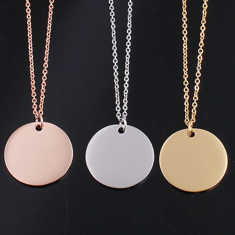 Stainless Steel Jewelry Girls 3 Disc Round Pendant Gold Coin Necklace