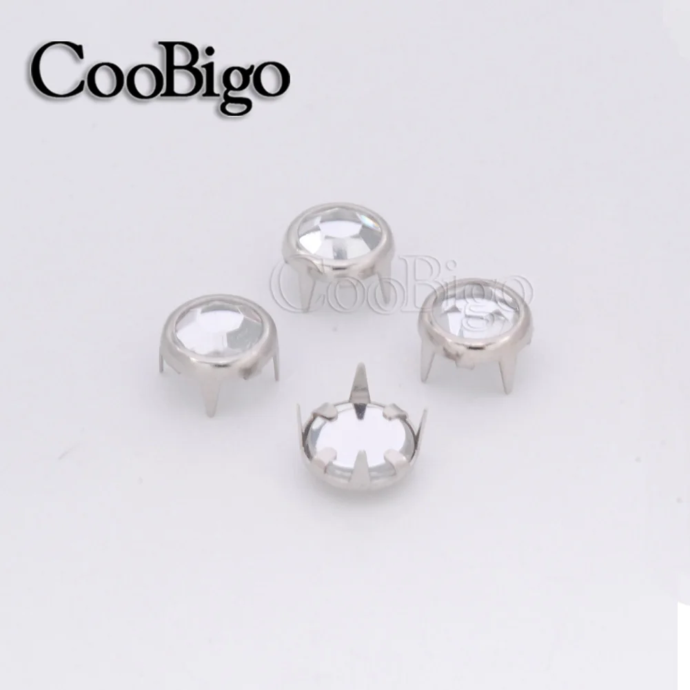 200 шт 8 мм когтистой горный хрусталь Круглая оправа, шпильки DIY заклепки Шляпки Гвоздя шипованные ботинки кепки сумки для одежды аксессуар # GZ080-8