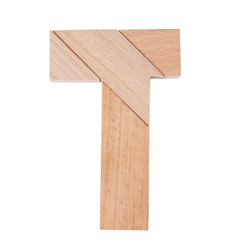 M2177 Creative Wood Puzzle Toys Education Disentanglement Game Letter T Tangram Jigsaw Puzzles