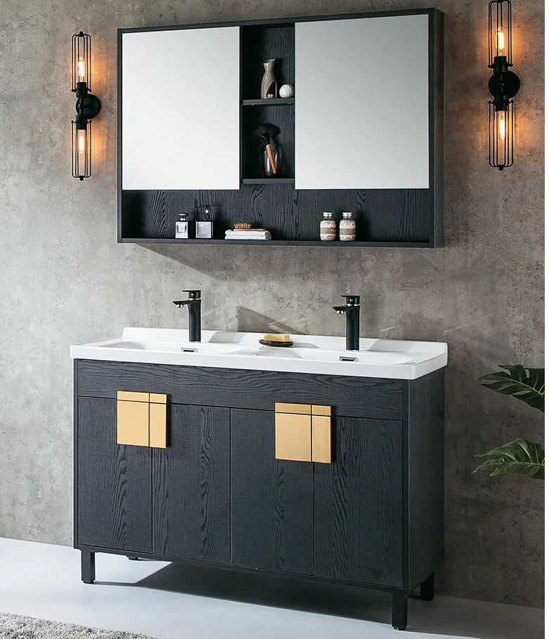47 in. new modern MD floor standing Plywood double vanity bathroom sink with cabinet, medicine cabinet bathroom furniture