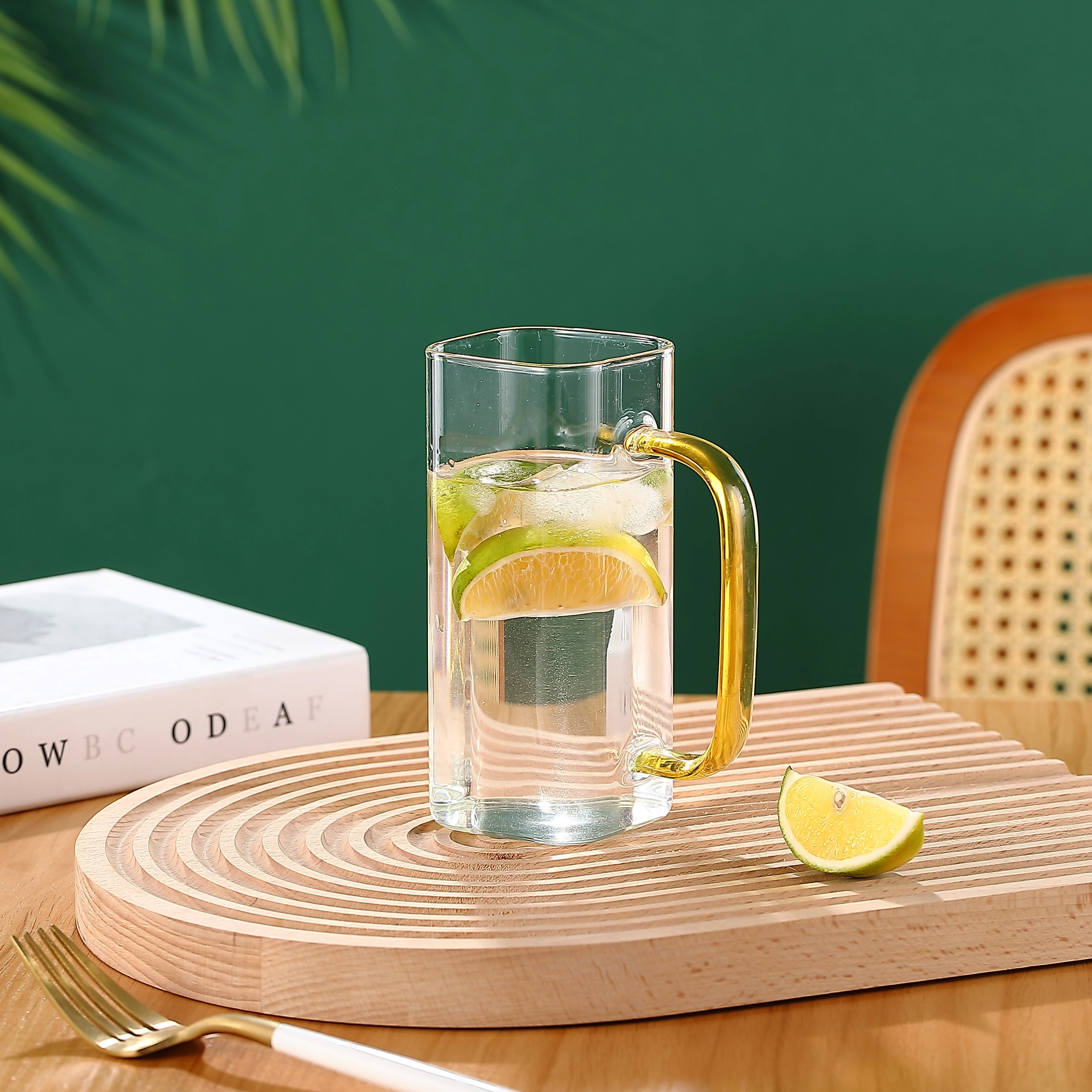 Wholesale 380ml Glass Drink Cup With Colorful Handle Classic Design for Home or Party Use