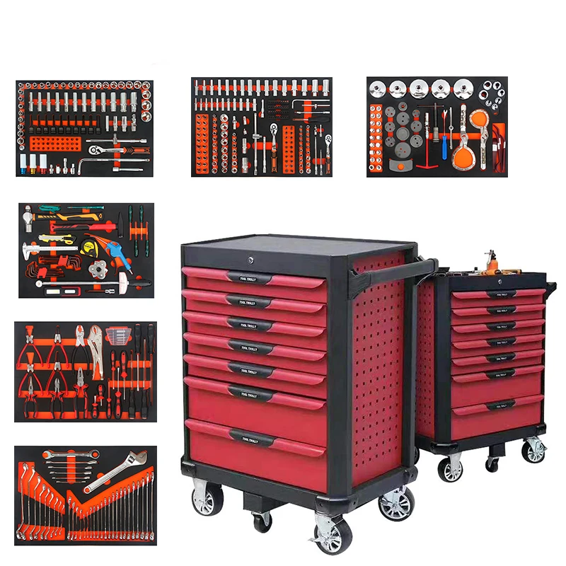 7 Drawers Rolling Metal Tool Cabinet Trolley Cart With Workshop Tool Sets Box Automobile Maintenance And Repair Industry