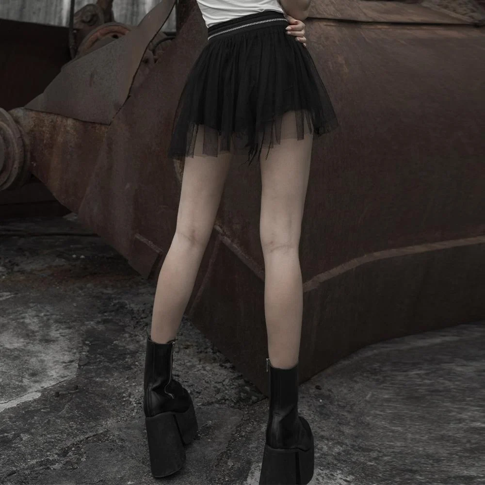 PUNKRAVE OPK-294  Detachable Mesh Denim Shorts Sexy Young Skirt