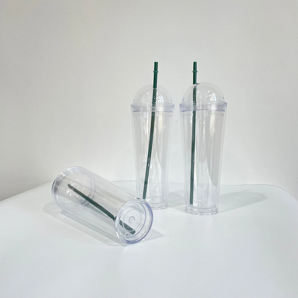 24oz BPA free pre drilled snow globe plastic acrylic dome lid tumbler Ice Cream Cone cup with bottom suitable for vinyl