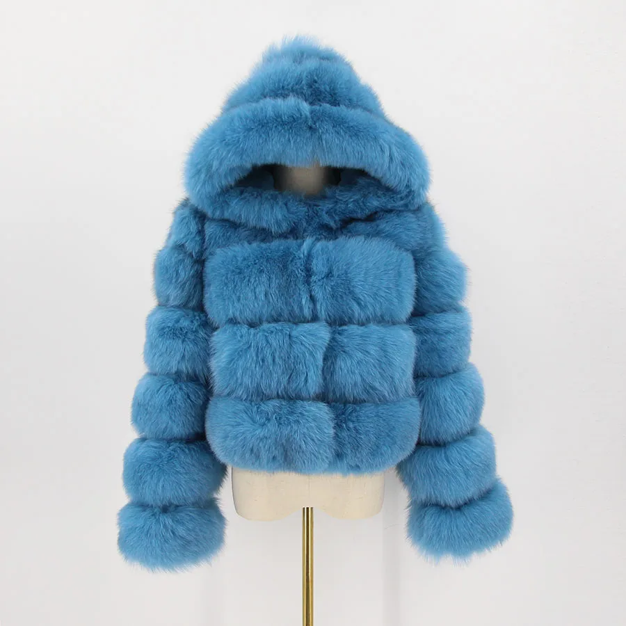 QIUCHEN New Fashion Natural Fur Jacket Hooded Winter Wholesale Womens Short Luxury Fluffy Fox Fur Coat QC20065