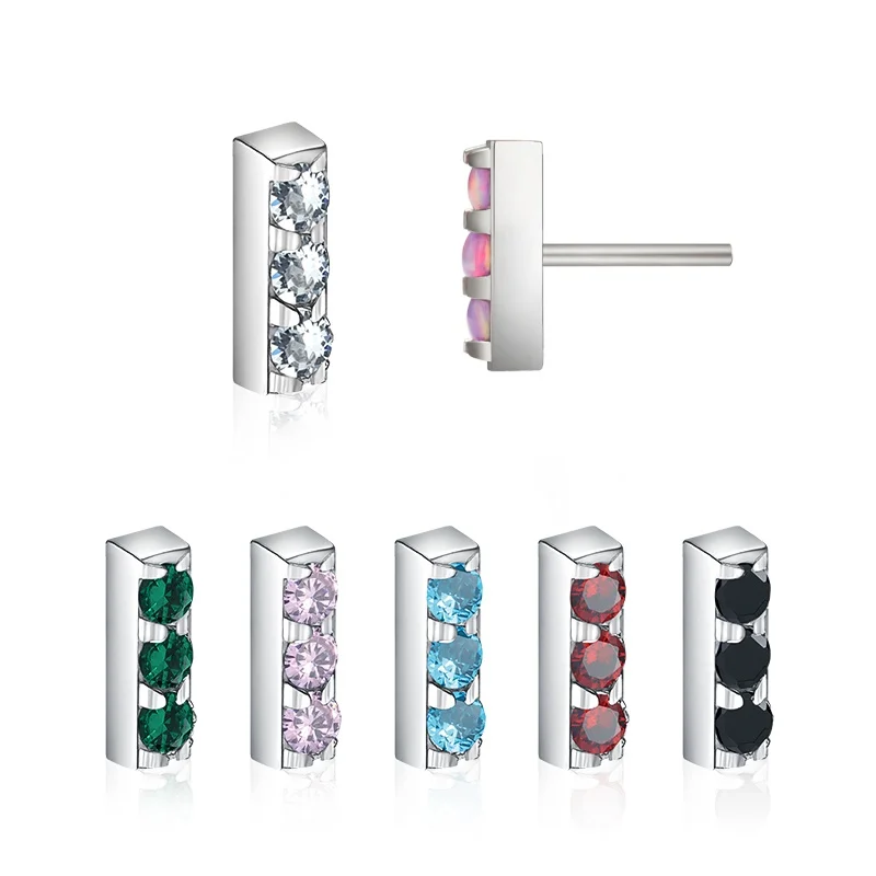 Giometal Threadless Press Fit Multi-Gem Rectangular Ends Gemmed  Lip Labet ASTM F136 Titanium Helix Daith Body Piecing Jewelry
