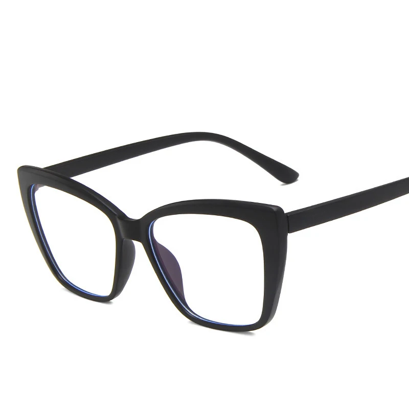 2023 new fashion glasses frame women blue light blocking glasses cat eye flat mirror European and American ins net red big frame