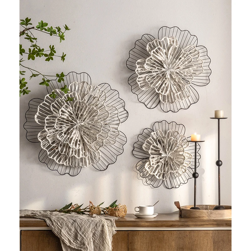 Wholesale farmhouse home interior decoration rustic 3D metal flowers wall hanging art