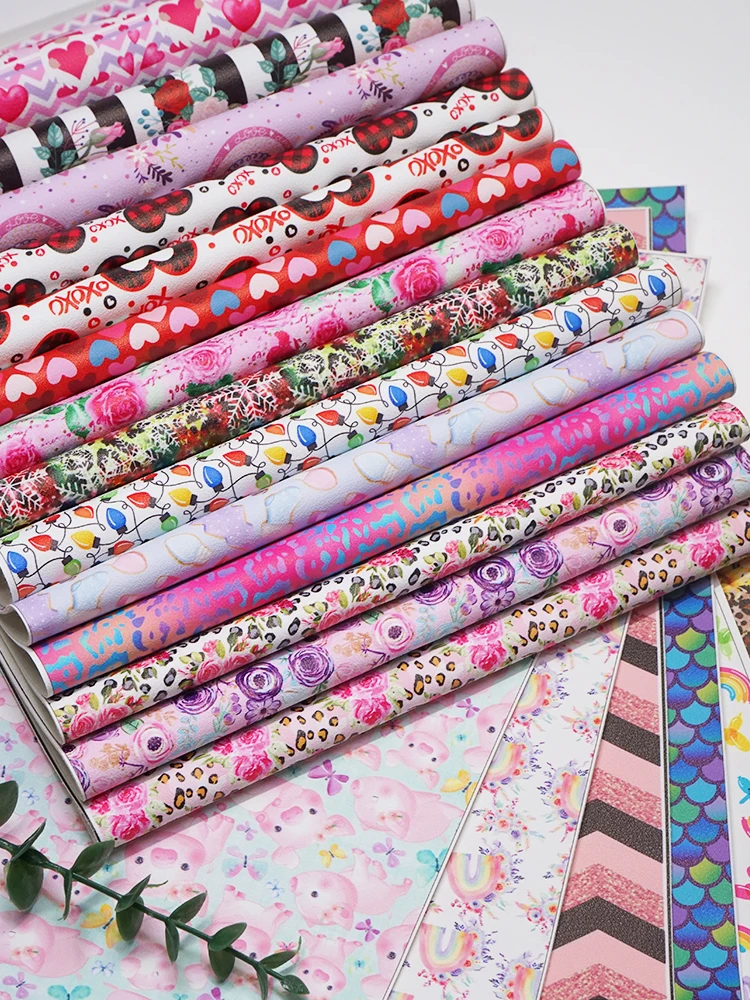 30 x136 cm Faux Synthetic Leather Fabric Sheets Printed Vinyl Leather for Hair Bow Bags Shoes Crafts Material
