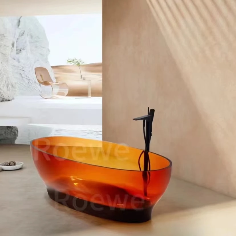 Resin bathtub Contemporary orange bath tub crystal solid surface soaking bathtub  with modern style