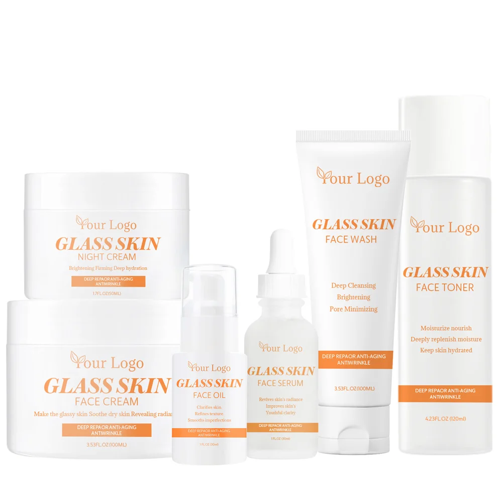 Private Label Korean Vitamin C Skincare Set Herbal Whitening Deep Hydrating Brightening Rejuvenating Glow Glass Skin Care Set