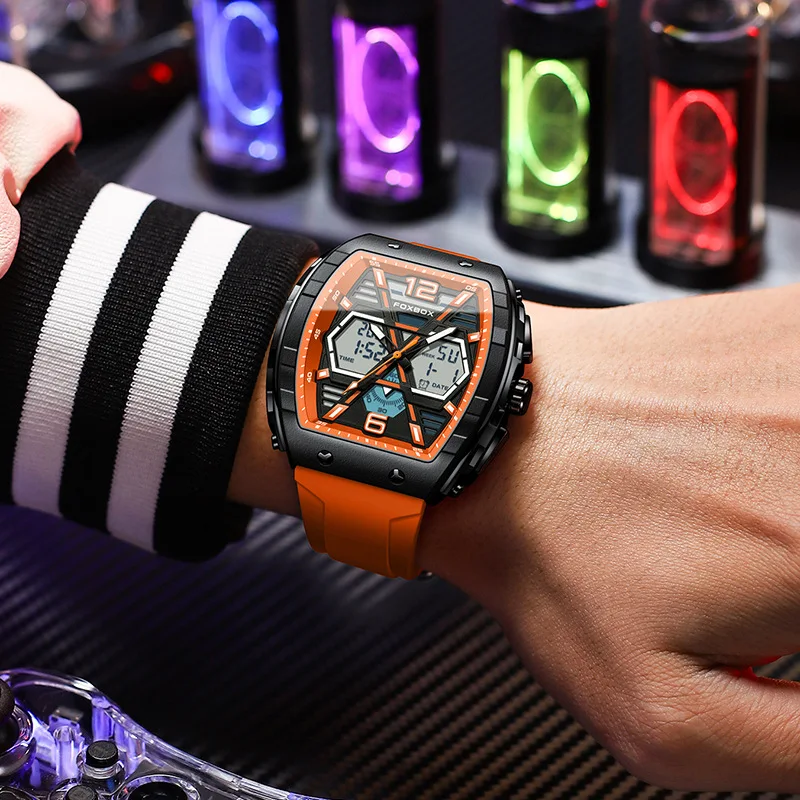 FOXBOX Oem Original Men Business Wrist Watch Gents Luxury Brand Stainless Steel Digital Mechanical Watches for Mens