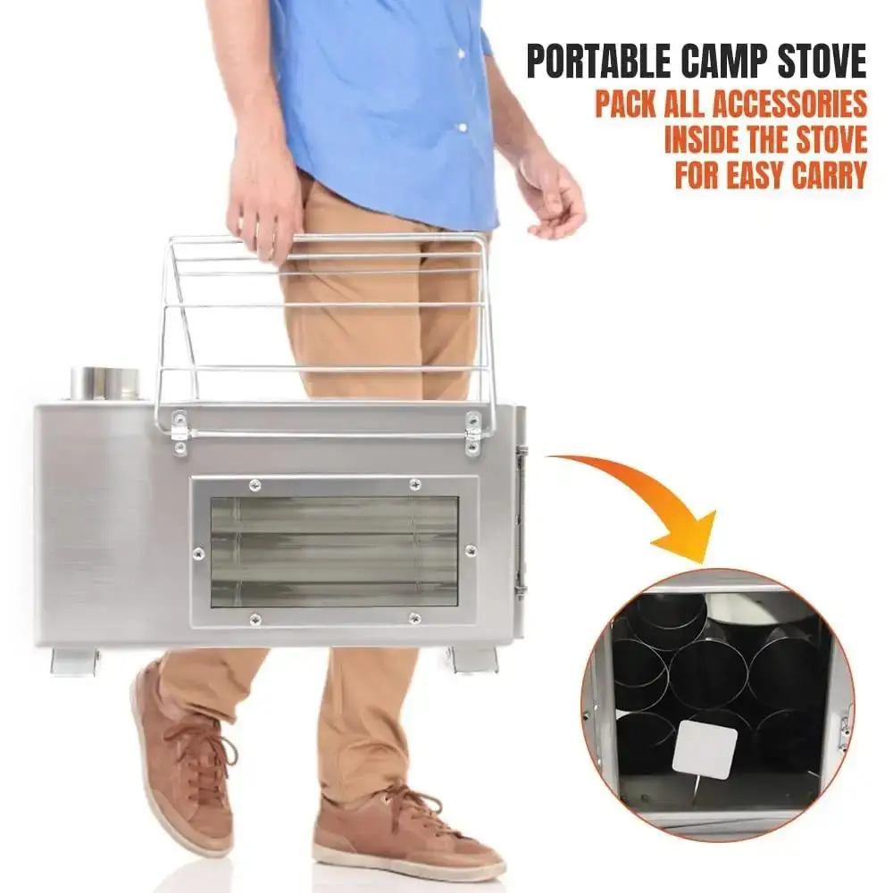 Rison Outdoor Camping Picnic Portable, 304 Stainless Steel Usb Fen Powered Wood Stove Camping