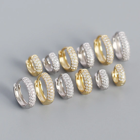 Hot sale Classic multiple size Hoop earrings sterling silver gold plated CZ micro pave thick Zircon hoop earrings for women
