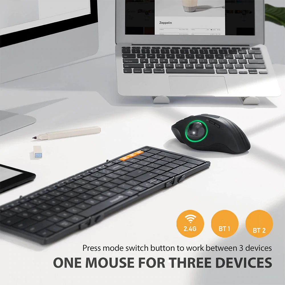 ProtoArc 2.4G USB Vertical Wirelsee Mice RGB 360 Degree Trackball Mouse 1000 1600 2400DPI Rechargeable Ergonomic BT Mouse