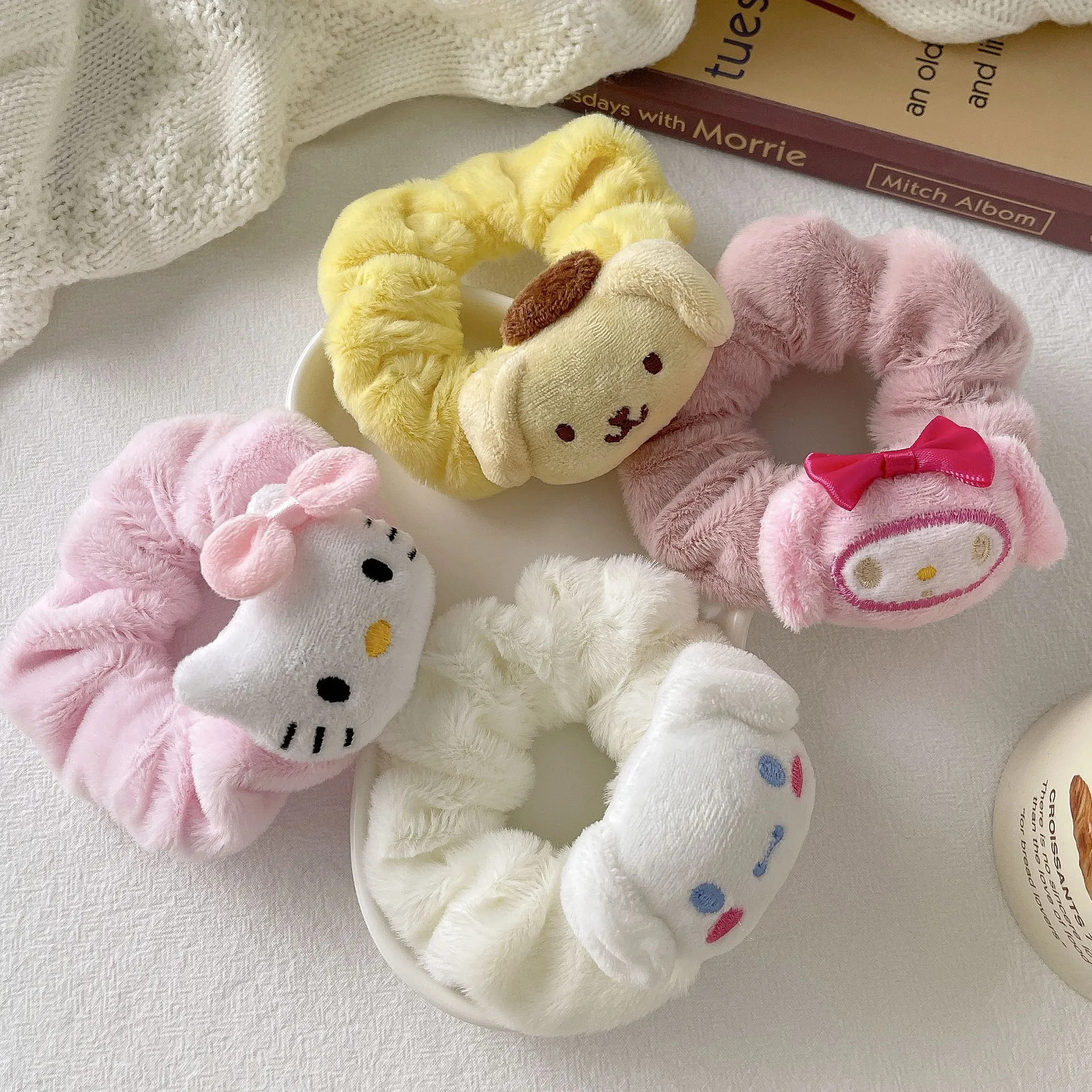 Soft Plush Cartoon  Scrunchies Hair Ties KT MLD Hair Bands  Cute Kawaii Elastic Scrunchies for Girls and Women - Scrunchy Hair
