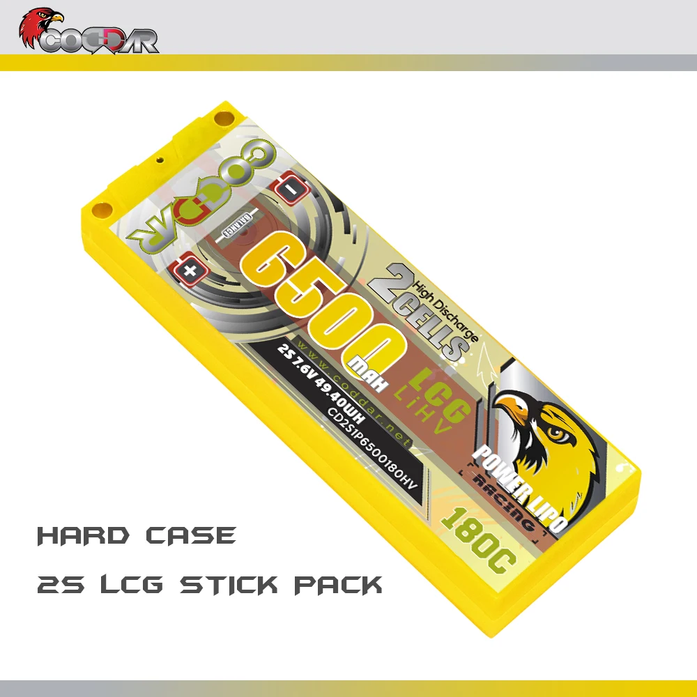 CODDAR 2S1P 6500MAH 7.6V 180C LiHV Hard Case 5mm Bullet Stick Pack 1/10 Scale RC Cars Boats LCG RC LiPo Battery