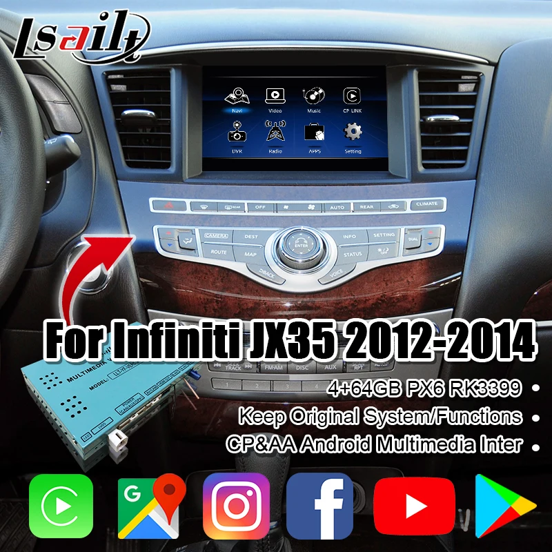 4+64GB PX6 Wireless CP AA Video Interface Box included Yandex Android multimedia for Infiniti JX , EX , FX , QX ,Q70