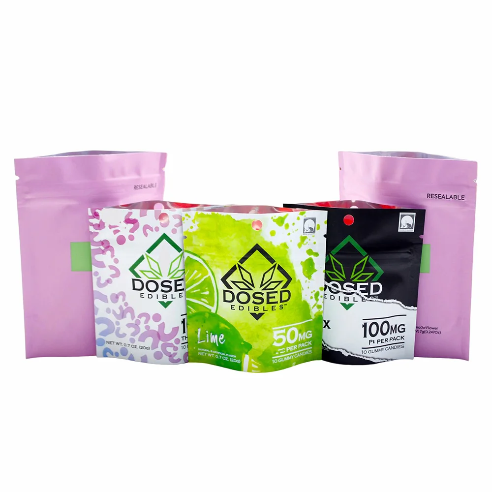 Custom UV Gold Stamping Holographic Resealable Child Resistant Zipper 3.5g Pack Smell Proof Packaging Mylar Bag Stand up Pouch