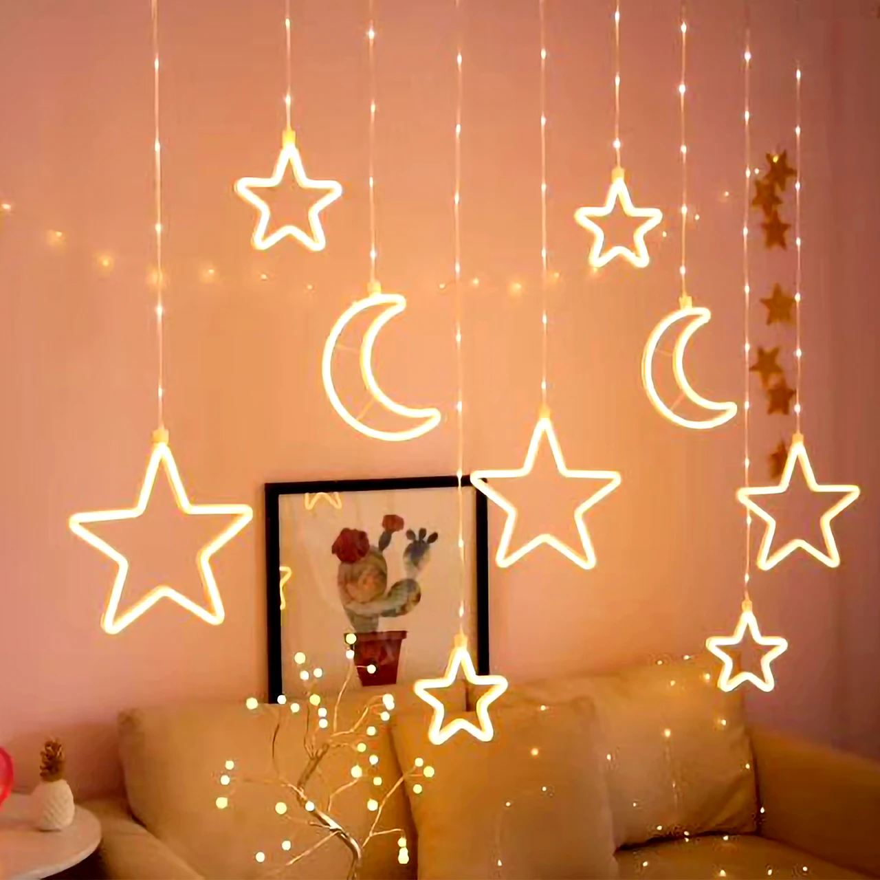 Star Holiday String Neon Led Window Christmas Decoration Curtain Fairy Lights  Christmas Ramadan Eid  Decoration