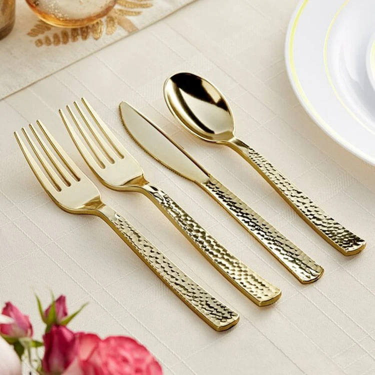 Custom Gold Plated Cutlery Set Gold Plastic Cutlery For Wedding Party
