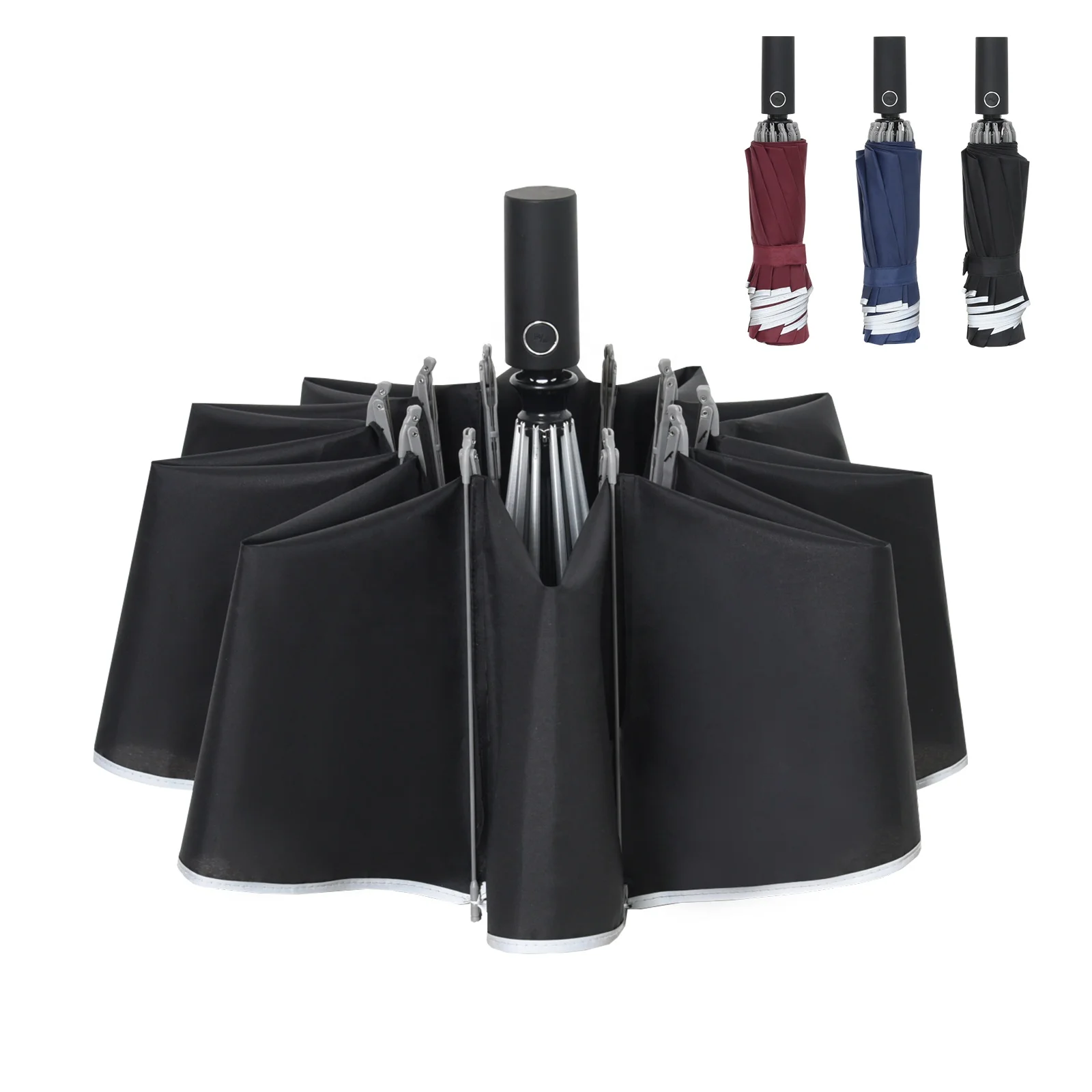 Factory Wholesale classic automatic reverse car Umbrella Windproof 3 Fold  inverted Folding Rain Umbrellas