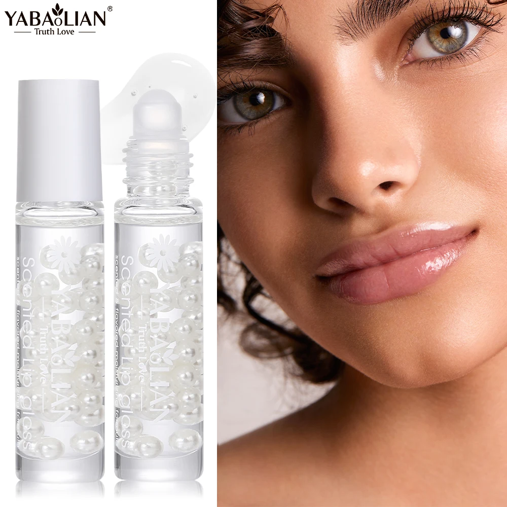 Rolling Ball Lip Oil with Pearl Decoration Long Lasting Moisturizing Lipbalm Transparent Lip Gloss for Dry  Lips