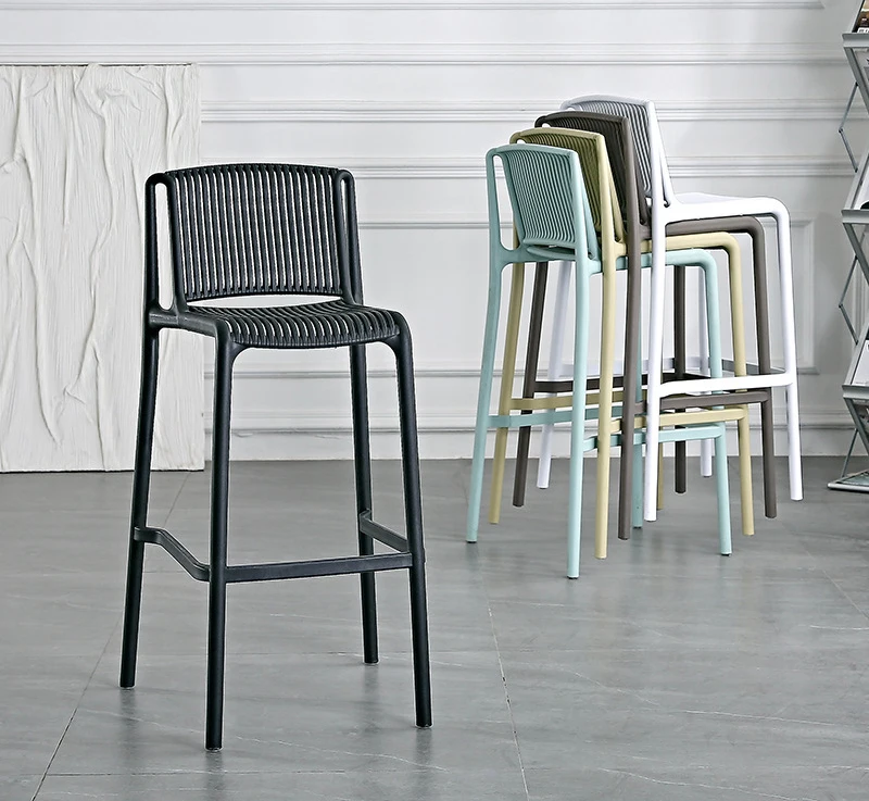 Wholesale Customize Logo Black White New Design Counter Height Backrest Plastic Bar Stool with Footrest for Home Bar Night Club