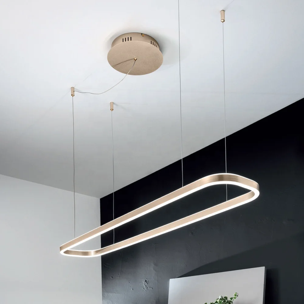 Oval Modern Oval Ring Linear Pendant Light Dining Droplight White Black Long Hanging Lamp for Dine Room