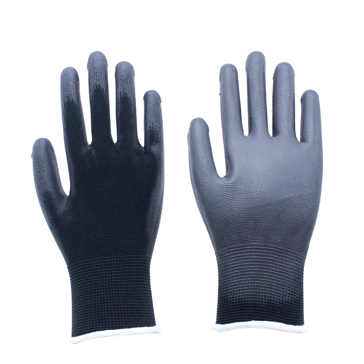
Industry Safety 13 Gauge Knitted Black Polyester PU Dipped Dmf Free Working Gloves For Construction 