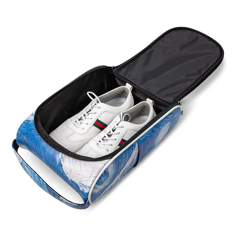 PLAYEAGLE Golf Shoe Bag PU Leather Blue Sport Shoes Carry Bags Portable Golf Accessories