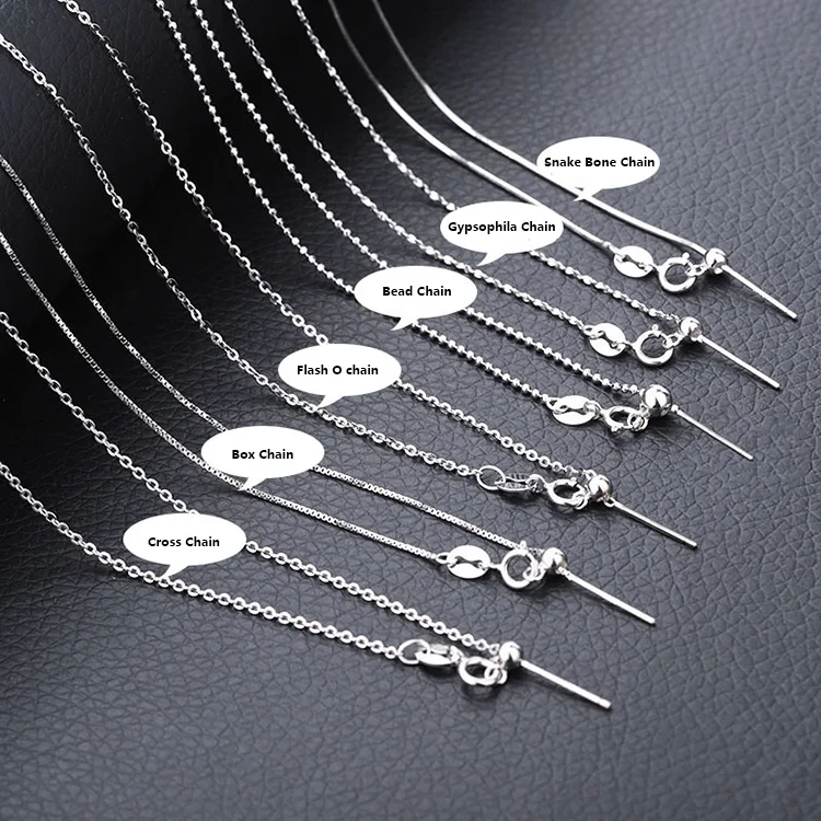 In stock wholesale flash 925 sterling silver box snake beads diy with needle adjustable cross chain necklace for Pendants