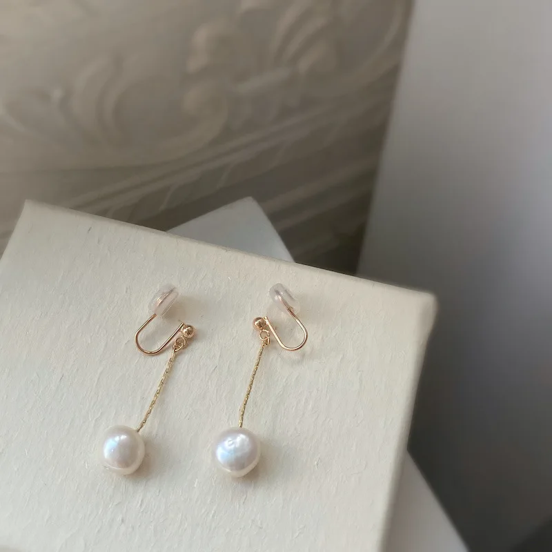 Natural pearl earclip for women, gold plated earrings without earholes, high quality earrings for women