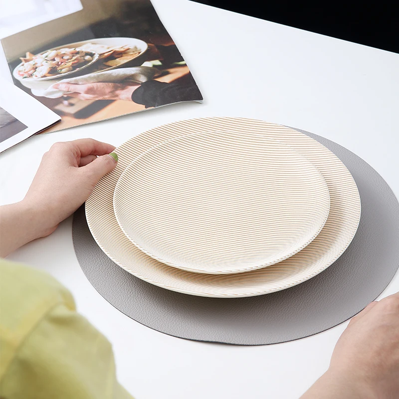 WEIYE assiette porcelaine stripe pattern dish modern matte plate cream color tableware ceramic dinner plate