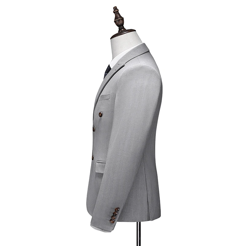 Regular Classic Fit Mens Double Breasted Suit Business Men Slim Fit Blazer Pant Vest Suit OEM Custom Flat Front Zipper Fly Woven