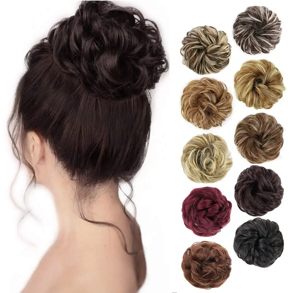 
$0.1 sample Messy Curly Hairpieces for Women Hair Bun Elastic Scrunchie Chignon Updo Curly Hair Synthetic Wrap Ponytail 