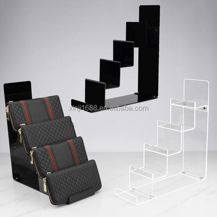 New Design Three-layer Multi Desktop Black Transparent  Acrylic Purse Display Stand Holder Leather Wallet Display Rack