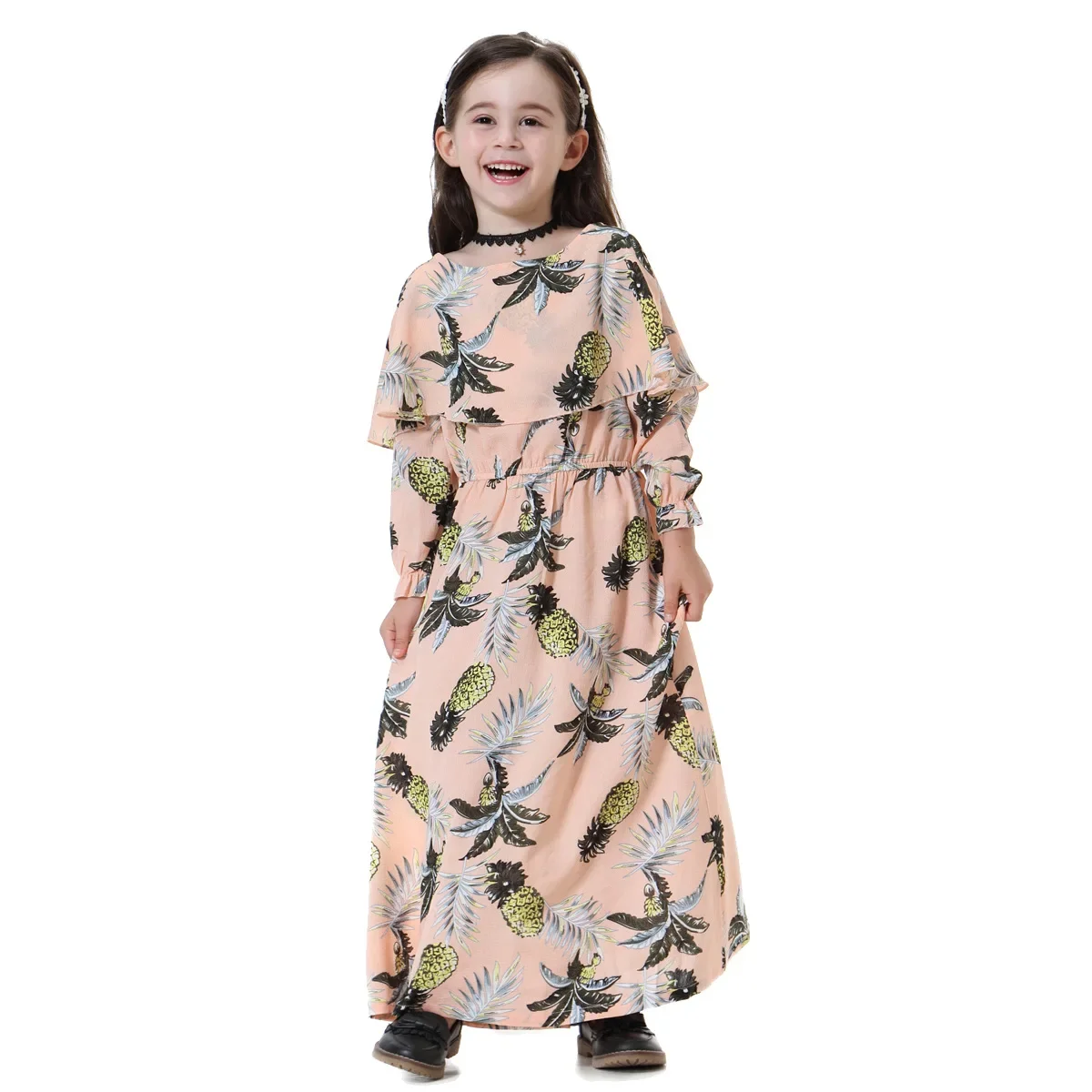 2024 Ramadan National Costumes Hot Sale Muslim Children Clothing Malaysia Girls Printed Long Skirt Dresses