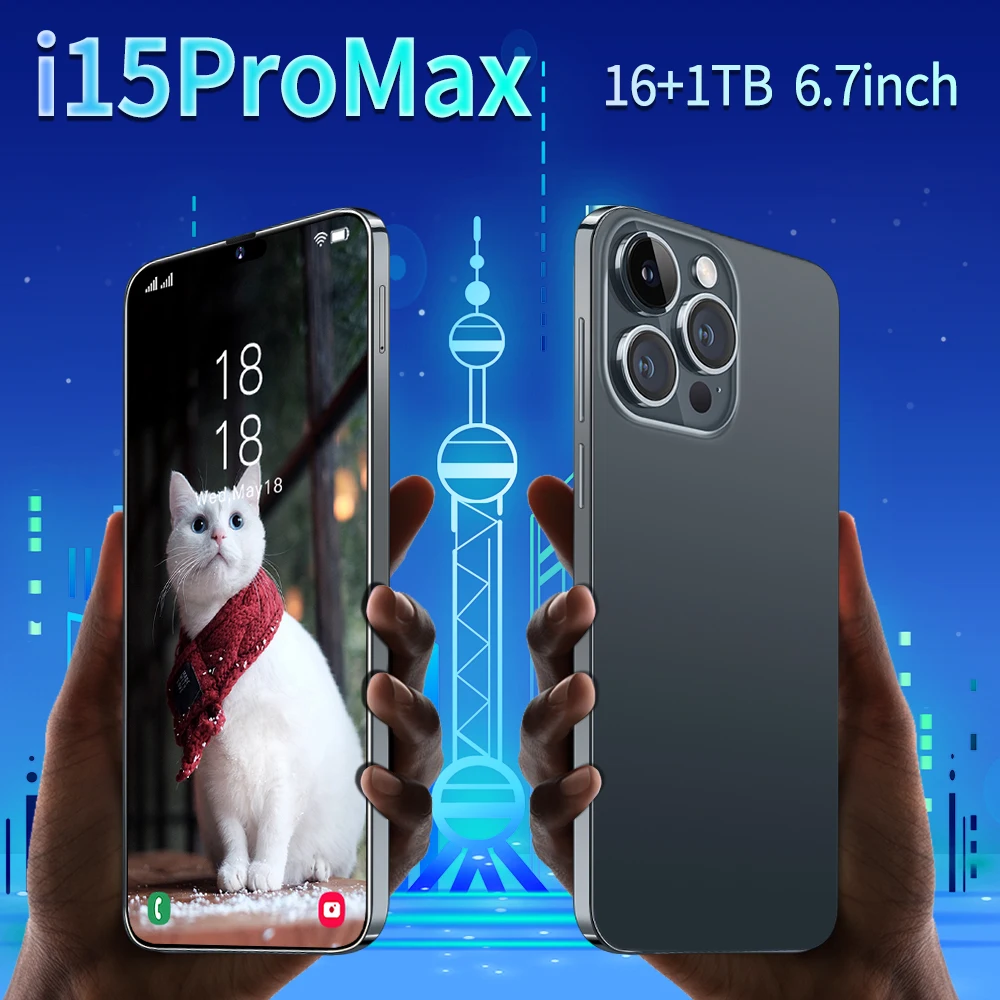 New Arrival i 15 pro max Smartphone 16GB+1TB 6.7 inch Dual SIM Card Face recognition 45W fast charging 5G Mobile Phones